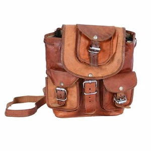 Vintage Style casual Real Genuine Leather Rucksack Backpack Brown Women's Bag - Picture 1 of 3