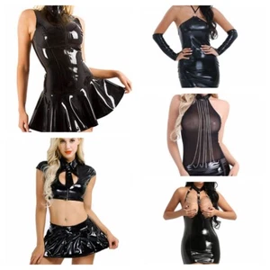 Bodycon Moda Donna Pelle Pu Festa Festa Mini Abito Aspetto Bagnato Abbigliamento Club Lingerie - Foto 1 di 16