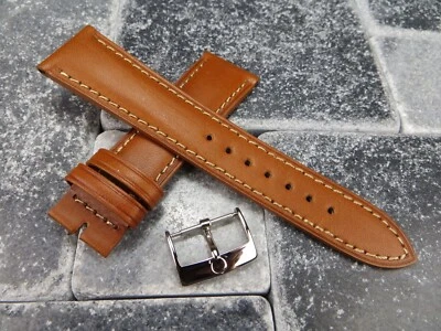 20mm CALF Leather Strap Honey Brown Watch Band OEM OMEGA Buckle Set Beige Polish - Image 1 of 4