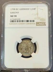 1798 IEC GERMANY SILVER 1/24 THALER SAXONY NGC AU 58 SCARCE HIGH GRADE - Picture 1 of 3
