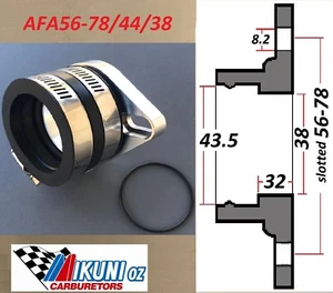 Brida/colector de montaje de carbohidratos Mikuni 38 mm/bota 43,5 mm identificación, 56-78 mm centros de pernos - Imagen 1 de 6