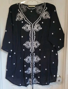 WAYWARD FANCIES ESHAKTI Tunika bestickt lässig schwarz Gr. 3X-26W - Bild 1 von 8
