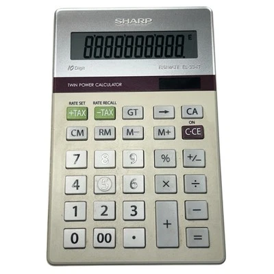 Sharp Calculator Elsimate EL-334T 10-Digit Twin Power Solar Desktop Tax Business - Image 1 of 2