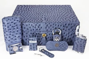 Brizard American Blue Jeans Ostrich Humidor 60 / 70 ct Combo Made in USA NIB - Picture 1 of 2