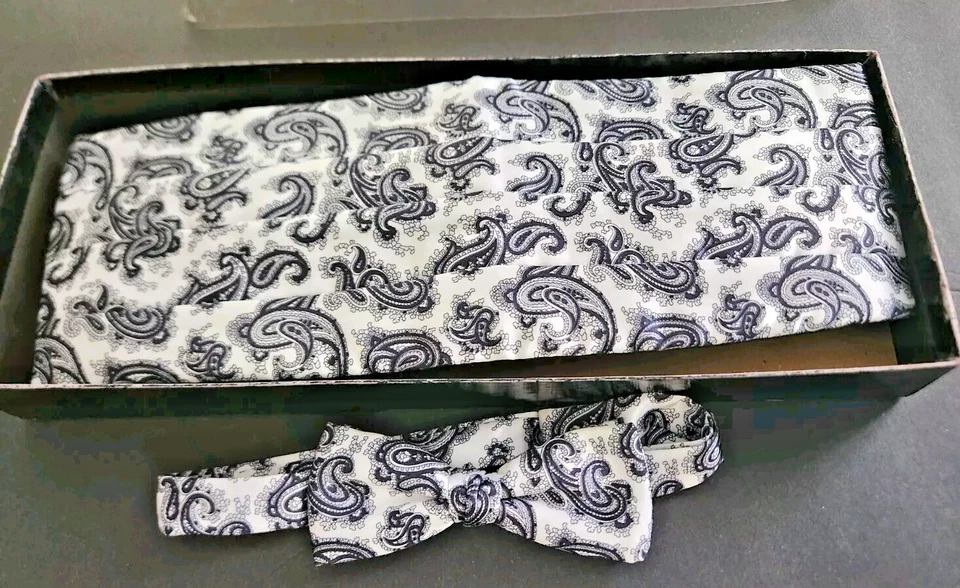 Галстук-бабочка Santana Paisley и комбинированный Cummerbund черно-белый пейсли  - Изображение 1 из 4