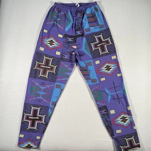 Vintage Bacio Pants Kids Large Purple Aztec Print Cotton Lounge Baggy Hammer 90s - Picture 1 of 12