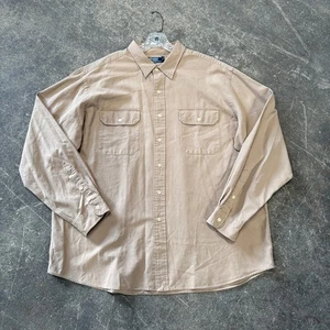 Vintage Polo Ralph Lauren Shirt Mens 2XL XXL Tan Beige Silk Button Up Y2K - Picture 1 of 8