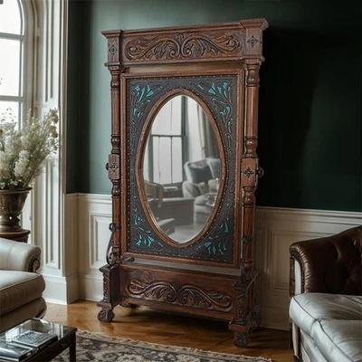 Espejo Halltree de cuero Capote Peak en turquesa Foto 1 de 4