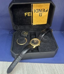 Vintage Fendi Unisex Gold Plated Quartz Black Leather Watch Needs Battery  - Picture 1 of 8