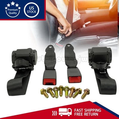2x Retractable 3 Point Safety Seat Belt Straps Car Vehicle Adjustable Belt Kit - Image 1 of 4
