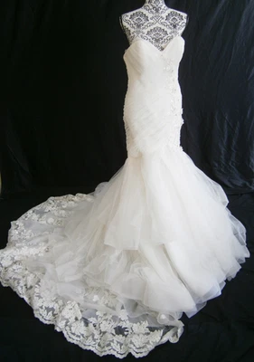 Eve of Milady Couture 12 Wedding Dress Ivory Tulle Mermaid llusion Beaded Huge! - Image 1 of 4