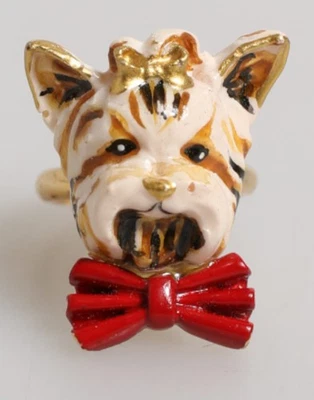 Dolce & Gabbana Gold Brass Resin Beige Dog Pet Accessory Women's Ring Authentic - Image 1 of 4