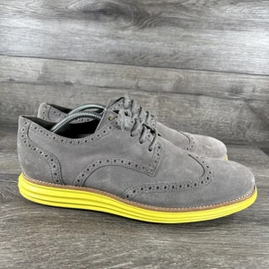 Cole Haan LunarGrand Wingtip Shoes Mens Size 11 Gray Suede Yellow C10226-161 - Picture 1 of 13