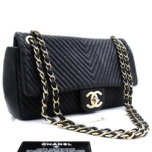 k59 Chanel Authentic Chevron V-Stitch Leather Chain Shoulder Bag Single Flap Mat - Picture 1 of 18