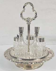Juego de 5 piezas vintage de vinagre aceite sal pimienta plateado - Imagen 1 de 12