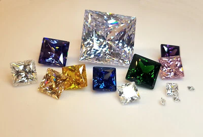 6A Extra Faceted Princess Cut Loose Cubic Zirconia - Colour & Size Choice - Image 1 of 3