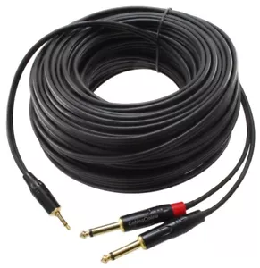100ft 3.5mm Stereo Male to Dual 1/4" Mono Male Gold Plated Plugs Cable - Picture 1 of 3