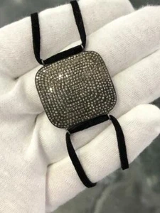 Sterling & Natural Diamonds Cushion Cut Pave Black Silk Wide Stack Bracelet Gift - Picture 1 of 12