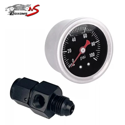 Fuel Pressure Gauge Liquid 0-100psi Oil Pressure Gauge 1/8" NPT + AN6 Adapter - Image 1 of 4