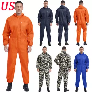 Mens Coverall Flame Jumpsuit Resistant Hooded Mechanic Dungarees Halloween Work - Picture 1 of 50
