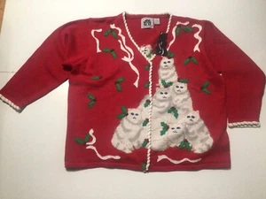 NWT Rare Vintage STORYBOOK KNITS Red Siamese Cats Cat Cardigan Sweater 2X - Picture 1 of 9