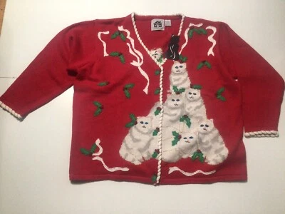 NWT Rare Vintage STORYBOOK KNITS  Red Siamese Cats  Cat Cardigan Sweater 2X - Image 1 of 4