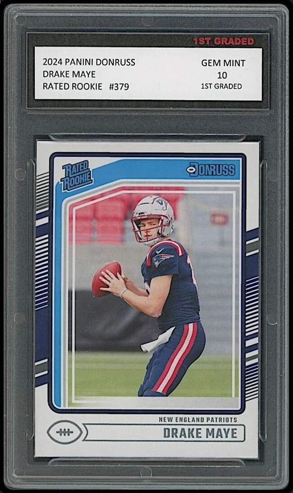 Drake Maye 2024 Panini Donruss NFL Rated Rookie Card #379 Patriots 1st Graded 10 - Image 1 of 1