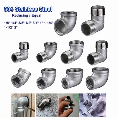 BSP Stainless Steel 304 Adaptors 45° 90° Elbow Pipe Fittings Reducing / Equal - Image 1 of 4
