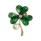 Shamrock Brooch Leaf Enamel Lapel Pin Pearl St. Patricks Day Accessory