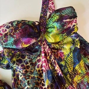 Masquerade Formal Dress Womens 11/12 Colorful Animal Print One Shoulder Beaded - Picture 1 of 24