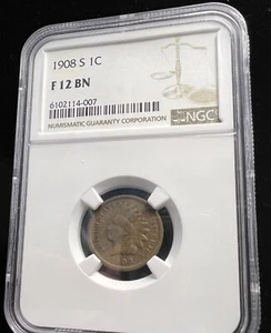 1908 S F12 BN - NGC - Key Date Indian Head Cent - Picture 1 of 3