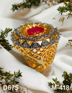 NEUE Indische Künstliche Vergoldete Bollywood Traditionelle AD CZ Party Ring Hochzeit - Bild 1 von 12