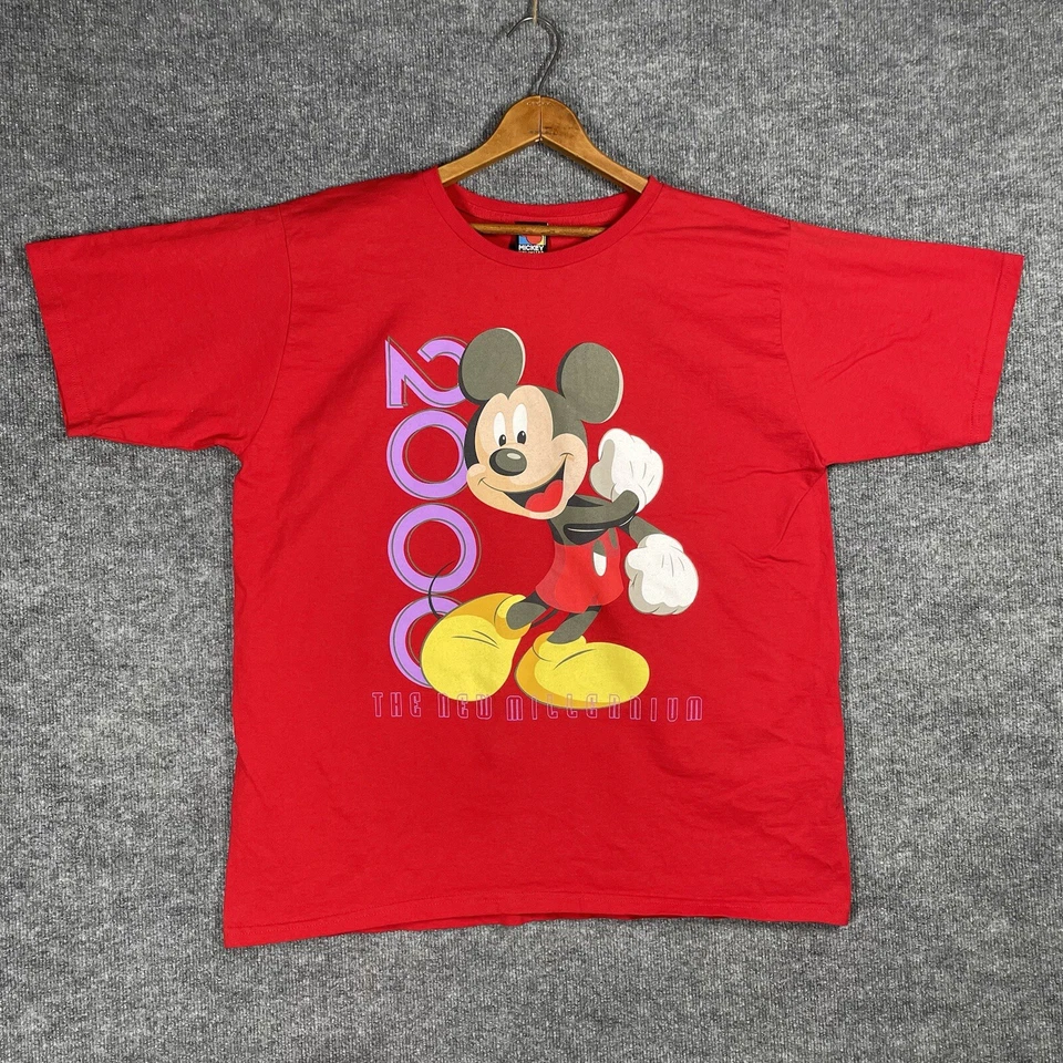 Camiseta DE COLECCIÓN Disney Mickey Mouse 2000 Y2K El Nuevo Milenio Roja Talla 2XL Foto 1 de 4