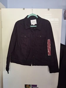 New Nine West Denim Jean Jacket Women XLarge Black - Picture 1 of 2