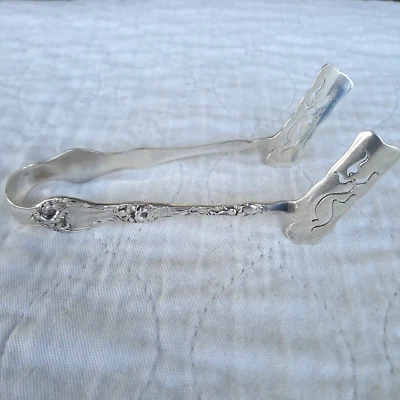 Pinzas individuales antiguas para servir espárragos de caña y cartón de plata de ley Foto 1 de 4