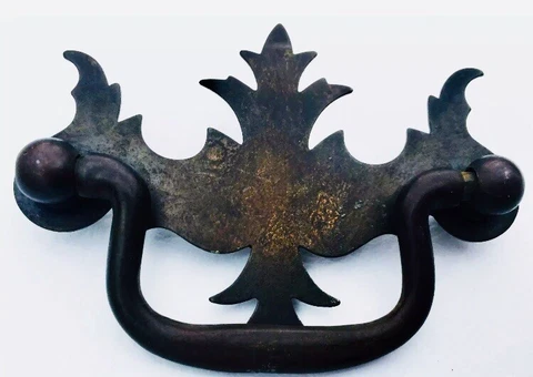 Antique Hardware Brass Colonial drawer pull 2 1/2"centers Chippendale Batwing Cover