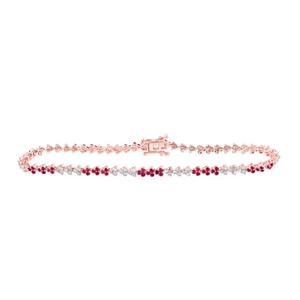 14kt Rose Gold Womens Round Ruby Diamond Tennis Bracelet 1-3/4 Cttw - Picture 1 of 1