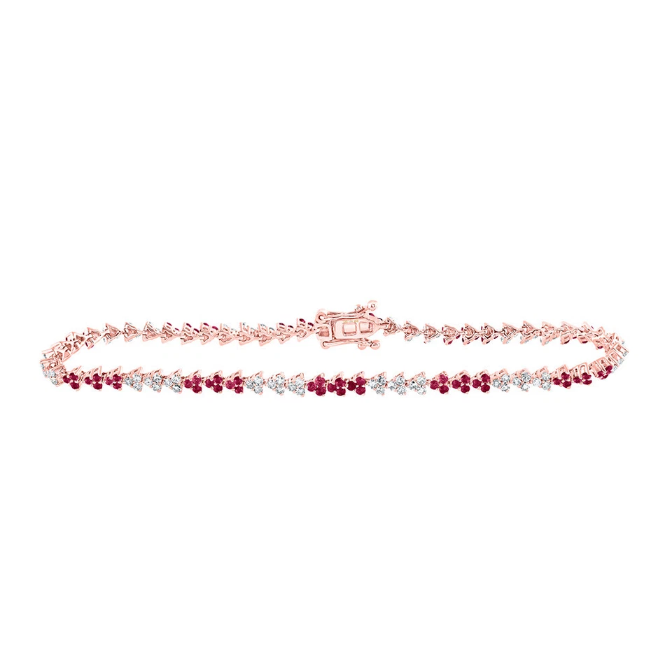 14kt Rose Gold Womens Round Ruby Diamond Tennis Bracelet 1-3/4 Cttw - Image 1 of 1