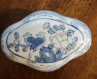 Vintage Blue & White Porcelain Trinket box w/lid Birds 