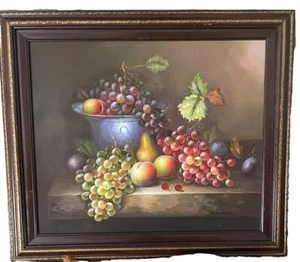 M. AARON Fruit on Table Still Life Art OIL PAINTING Canvas FRAMED Signed ~24x20” - Picture 1 of 1
