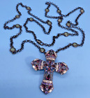 Real Collectibles by Adrienne Purple Crystal Gemstone Cross + 50" Necklace VTG