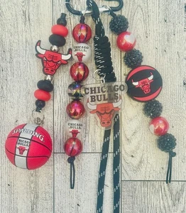 Chicago Bulls Basketball Beaded Bag Charm | Handmade - Picture 1 of 1
