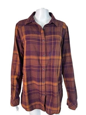 Columbia женщин большой блузка рубашка верхний клетку коричневый Western карманы рулон вкладка - Изображение 1 из 4