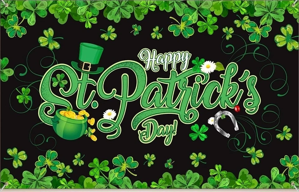 Feliz Día de San Patricio Decoraciones, Trébol Verde Tela Grande 70.8 x 43.3 pulgadas Foto 1 de 4