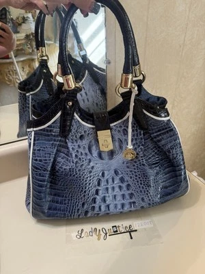 Bolso de hombro/cartera de cuero Brahmin Elisa RARO en azul tricolor Foto 1 de 4