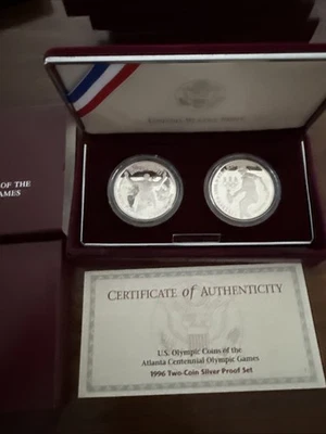 1996 Proof US Olympic Coins Wheelchair Athlete & Tennis Games 2 Coin Set/COA - Image 1 of 3
