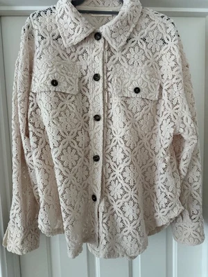 By Together Lace Button Down Shirt Shacket Ivory Ecru FP Dupe So Cute!! medium - Image 1 of 4