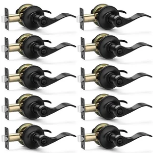 10 Pack Matte Black Door Handles Privacy Door Levers, Heavy Duty Bed & Bath Lock - Picture 1 of 12