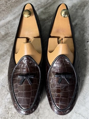 ZAPATOS BELGAS MOCASÍN TRAVELETTE MARRÓN COCODRILO EN RELIEVE ZAPATILLA PAJARITA TALLA 6.5 Foto 1 de 4