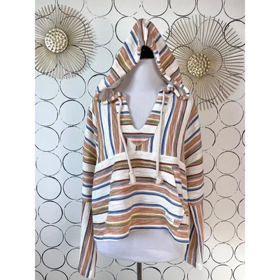 Roxy Women Crop Boxy Hooded Sweatshirt XS Multicolor Striped Beachy Boho Coastal - Image 1 of 4